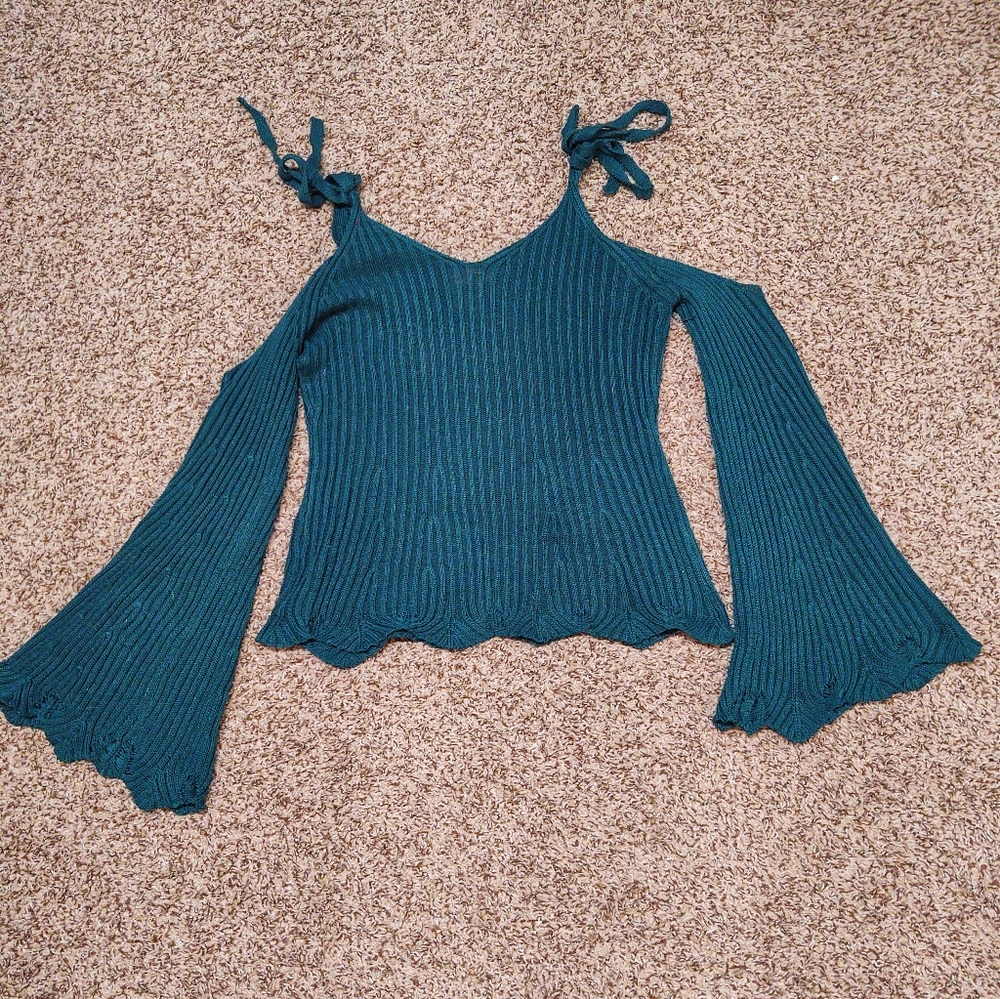 Dark Green Shoulder Cutout Sweater